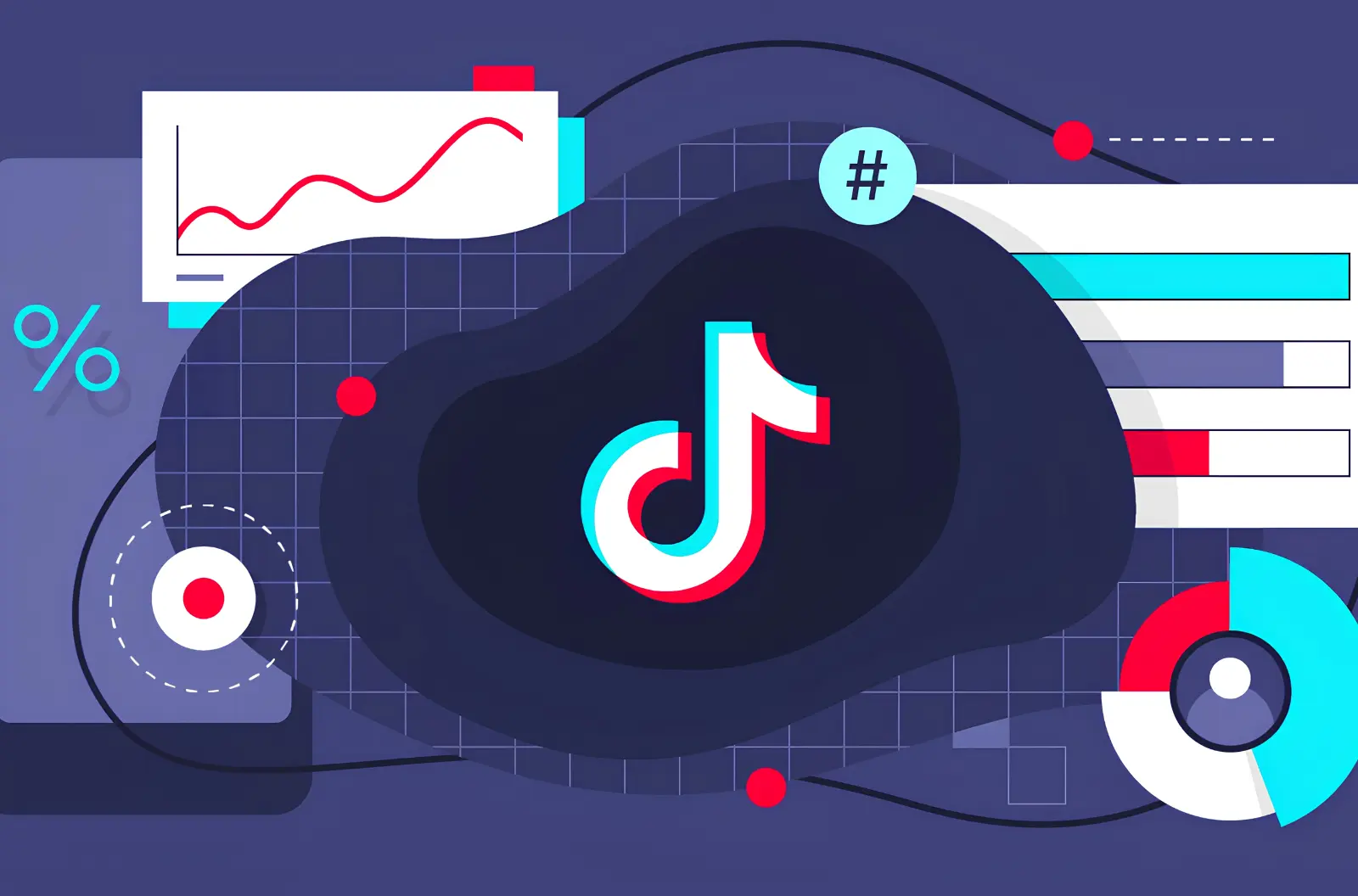 Biểu tượng TikTok và biểu đồ phân tích dữ liệu đại diện dịch vụ truyền thông tiếp thị số TikTok Marketing MDP Group